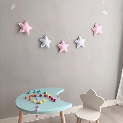 Nordic Felt Fabric String Star Garland Party Banner Kids Room Hanging Wall Decor Tent Bed Mat Baby Shower Bunting Ornament