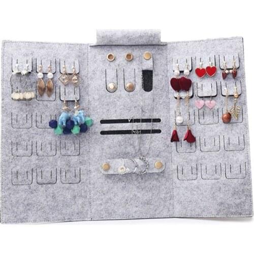 Portable Roll-up Felt Jewelry Roll Storage Bag Folding Travel Earrings Necklaces Bracelets Rings Container