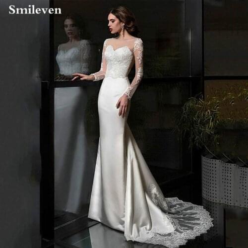 Smileven 2020 Mermaid Wedding Dresses Turkey Appliques Lace Custom Made Bridal Dress Wedding Long sleeve Gown vestidos de