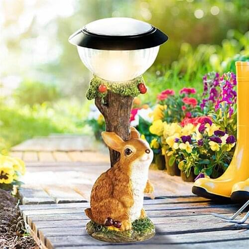 LED Solar Light Little Animal Sculpture Resin Statue Lamp Garden LED Art Light Ornament for Home Outdoor Patio Courtyard Lights