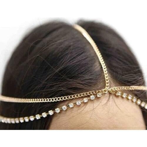 Women Bohemian Crystal Tassel Gold Silver Color Metal Chain Hair Bands With Multi Layered Hair Accessories Jewelry New