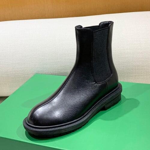 YQBTDL High Quality Winter Shoes Female Chunky Heels Black Booties Pu Leather Slip on Chelsea Ankle Boots for Women Plus Size 43