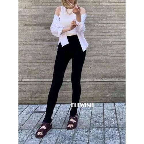 Woman Black Stretchable Leggings Pants Cuff zippers Detail Fashion Skinny Trousers 2022 NEW
