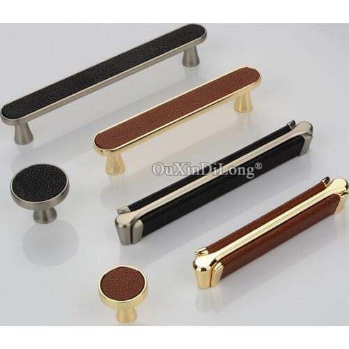 European Elegant 10PCS Leather Kitchen Cabinet Door Handles Cupboard Wardrobe TV Cabinet Pulls Furniture Handles and Knobs