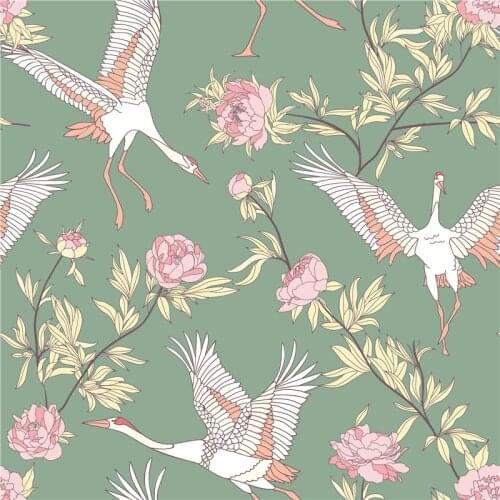 145cm*100cm Spandex swimsuit fabric for dress elegant cranes and birds pattern custom printing thin shirt sewing fabric