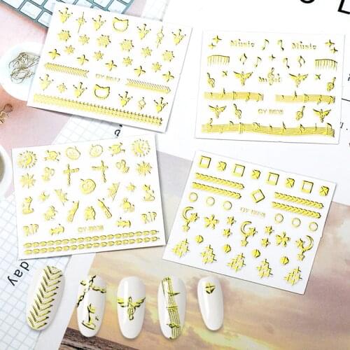 30pcs Pattern 3D Nail Art Nail Sticker Gold Graphics Flower Zipper Butterfly Image Nail Glue Sticker Decal Nail Decoration Diy