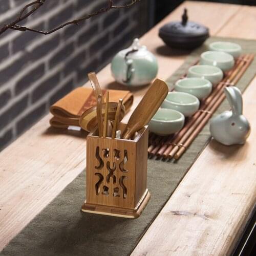 6Pcs/set Tea Ceremony Six Gentlemen Kung Fu Tea Set Hollow Tea Buck Bamboo Tea Tray Scoop Clip Combination Accessories