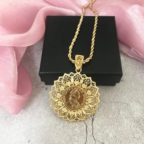 Algeria Best Selling Model Hollow Flowers Golden Necklace and Earring Set Arabic Bridal Jewelry Set Napoleon Figure Necklace S