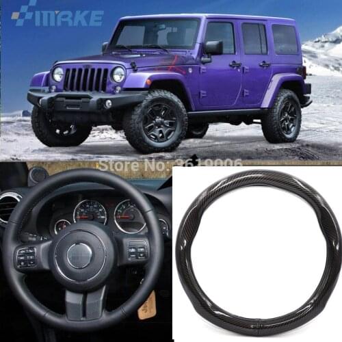SmRKE Car Accessories For Jeep Wrangler Black Carbon Fiber Leather Steering Wheel Cover Sport Racing Car Styling