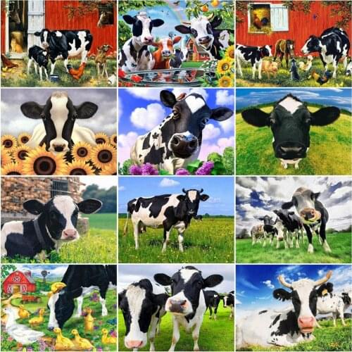 AZQSD Coloring By Number Cow Animal Acrylic Unique Gift Painting By Numbers On Canvas For Children Room Decoration