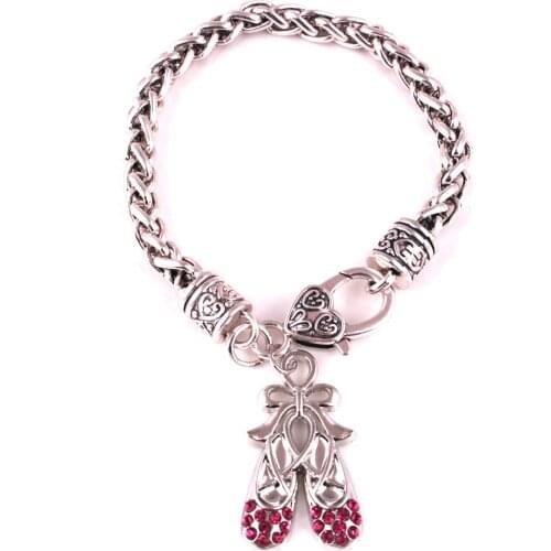 Ballet Shoes Slippers Crystal Silver Chain Bracelet