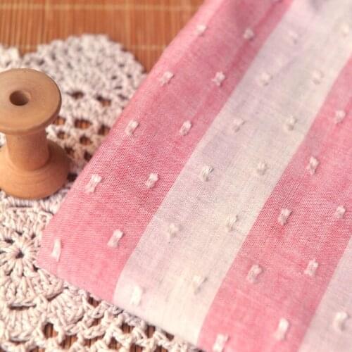 Beige Red Striped Jacquard Cats Claw All Pure Cotton Fabric Mori Shirt Childrens Clothes Baby Pants Handmade DIY Fabric