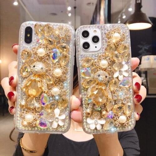 Luxury 3D Glitter Diamond Bear Phone Case For iPhone X XR XS 11 Pro Max 6S 7 8 Plus for samsung S8 S9 S10 Rhinestone cover