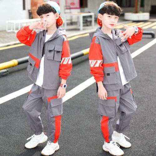 Black Orange Spring Summer Girls Clothing Suits Coat +Pants 2pcs/Set Kids Teenager Outwear Sport Cotton Formal High Quality