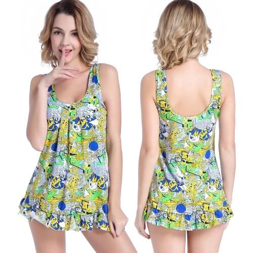 Floral Print Cover Belly Plus Size Women Sexy One Piece Swimming Boxer Shorts Skirts Swimsuit Bathing Suits Brazilian XXXL