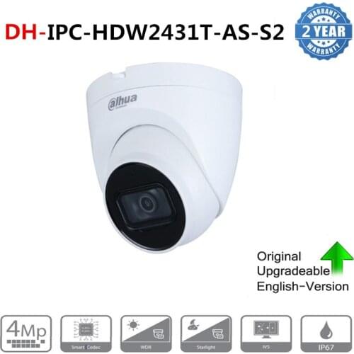Dahua Original IPC-HDW2431T-AS 4MP HD POE Built in MiC SD Card Slot H.265 IP67 30M IR Starlight IVS Upgradeable Dome IP Camera
