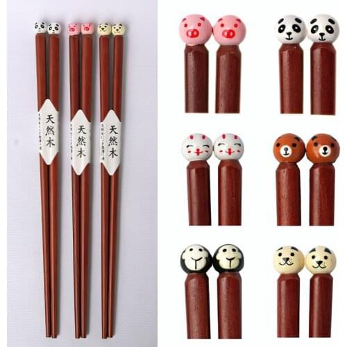 1 Pair Wood Chopsticks Chinese Brown Cartoons Non-Slip Reusable Sushi Tableware Food Stick Festival Household Kitchen Supplies