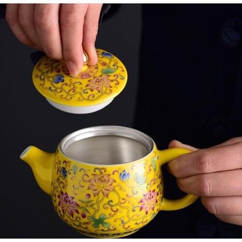 Enamel gilt silver teapot ceramic Jingdezhen kungfu tea set small silver teapot for home use