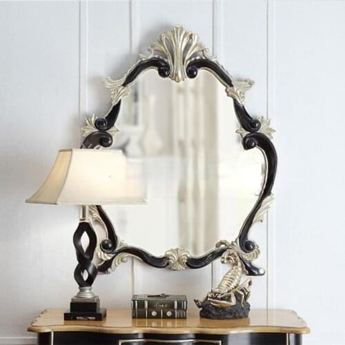 European-Style Wood Carving Antique Silver Foil Art Mirror Hallway Fireplace Hanging Mirror Wall-Mounted Bathroom Mirror