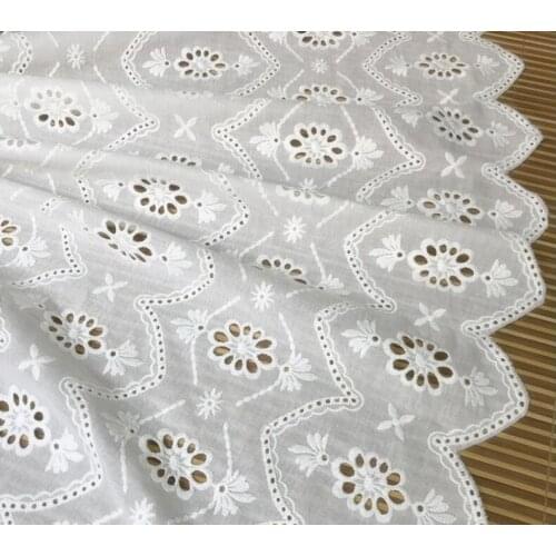 Retro Eyelet Cotton Fabric Off White Cotton Lace With Both Scalloped For Doll Outfits, Cocktail Dresses, Wedding Decor