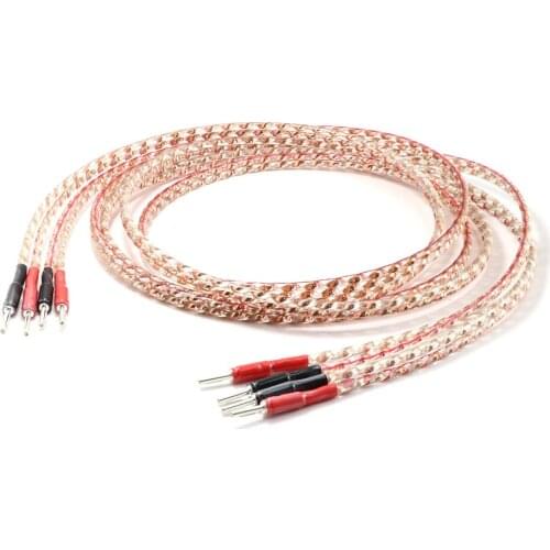 Pair VS904 HIFI Fidelity speaker cable with pure copper Spade to banana plug audiophile Loudspeaker Cable HIFI,flat pure coppe