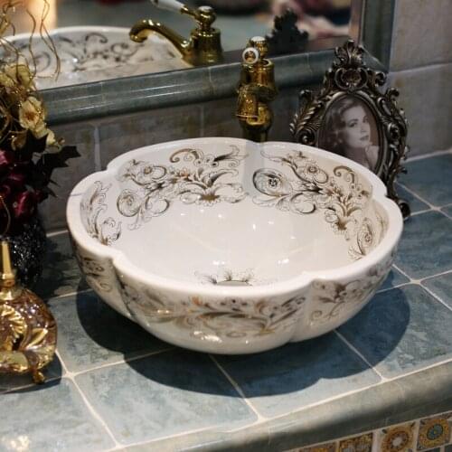 Europe Style China Artistic Handmade Flower Shape Counter top Ceramic Bathroom Vessel Sink flower wash basin