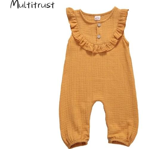 Toddler Baby Girl Cotton Linen Solid Romper Jumpsuit Sleeveless One-Piece Infant Summer Clothes Outfits