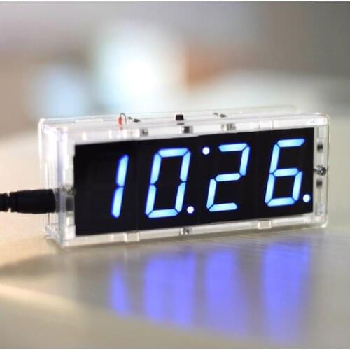 Compact 4-digit Digital LED Talking Clock DIY Kit Light Control Temperature Date Time Display Transparent Case Timer DIY Kit