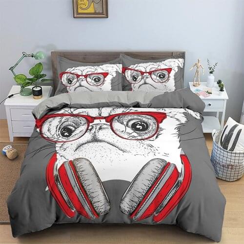 Dog Bedding Set Cute Duvet Cover Cartoon Pet Print Bed Home Textile Single/Twin/Double/Full/Queen/King Size