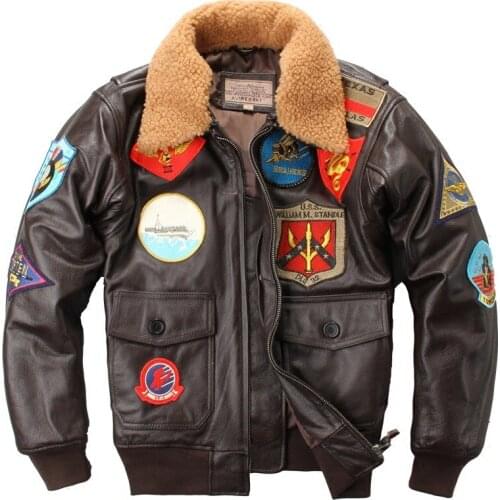 First Layer Cowhide Lamb Fur Collar Mens Genuine Leather Jacket Plus Cotton Leather Jacket Air Force Flight Suit Leather Jacke