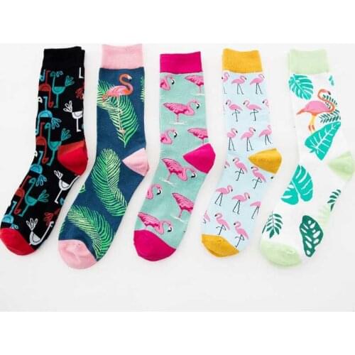 5 Color Flamingo Cotton Funny Couple Socks Harajuku Crew Creative Happy Cute Socks For Women Art Flamingo Fashion Hipster Socks