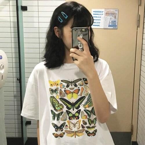 Butterfly print new summer short-sleeved plus size casual female punk Harajuku plus size hip-hop Vintage tees Ulzzang T-shirt