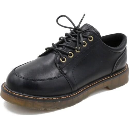 2021 New Ladies Leather Shoes Fashion British Style Flat Black Leather Shoes Korean Version All-match Student Waterproof