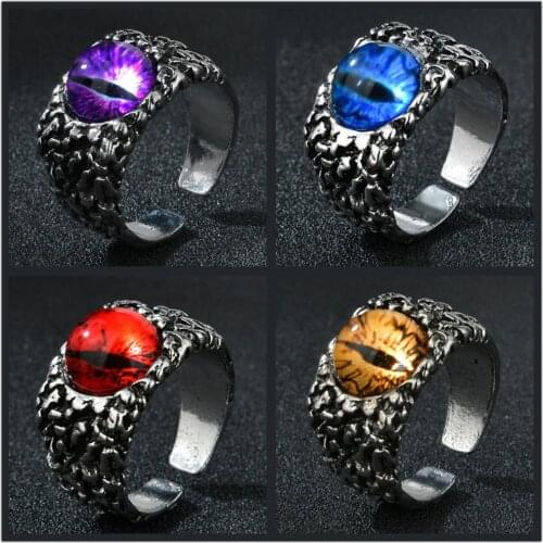 New Fashion Vintage Dragon Evil Eye Finger Ring Eyeball Punk Goth Jewellery Halloween Gift Adjustable Ring for Men Women