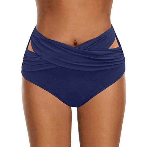 New Ladies Casual Summer High-Waist Swimming Briefs, Solid Color High-Waist Cross / Ruffled Bikini Briefs