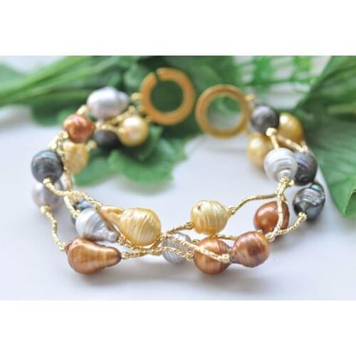 P7314 4Row 8" 18mm Multicolor Baroque Drop Keshi Pearl Bracelet