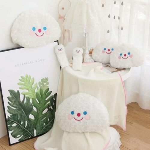 Cute Smiley Cloud Car Plush Headrest with Accessories Neck Pillow Blanket Air Conditioning Clouds Smiling Face