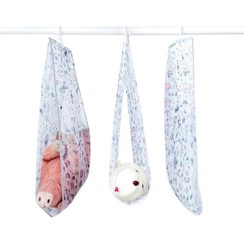 Pillow Drying Nets Windproof Cloth Dolls Drying Rack Folding Basket Cartoon Printing Storage Net Bag With Hook