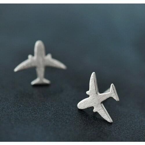Fyla Mode Real 925 Sterling Silver Aircraft Airplane Plane Stud Earrings Womens Handmade Pure Silver Jewelry New