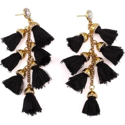 New Colorful Cotton Tassel Pendant Drop Earrings for Women Florate Brand Jewelry Chunky Gold Color Alloy Metal Earrings