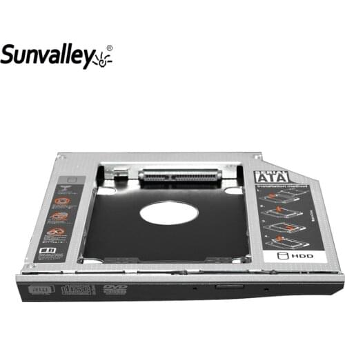 Sunvalley Hot SATA to SATA 2nd HDD Caddy 9.5mm for SSD Case Hard Disk Drive Enclosure Bay for HD2560 Notebook ODD Optibay CD-Rom