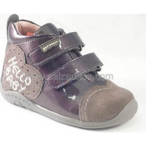 Dark gray patent leather ankle boots with Garvalín suede