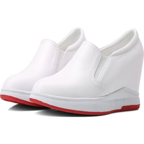 Platform Oxfords Shoes Women Slip On Genuine Leather Wedges High Heel Ankle Boots Female Round Toe Fashion Sneakers Casual Shoes