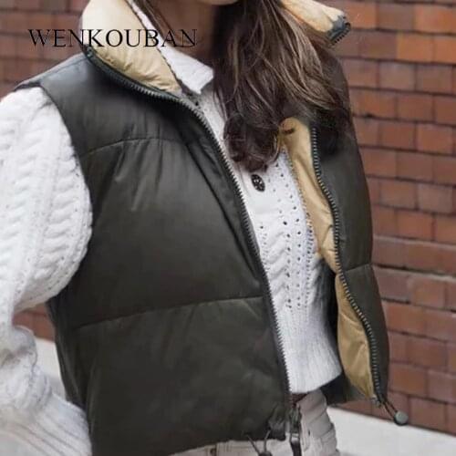 Cropped Vest Women Jacket Coat Black Sleeveless Parkas High Collar Waistcoat Female Casual Outerwear Top Waistcoat Para Mujer