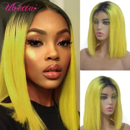 Ombre Yellow Lace Bob Wig Short 13x4 Lace Frontal Bob Wigs Two Tones Yellow Wigs For Black Women Virgin Hair 180% Density
