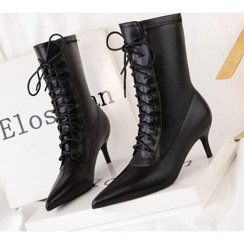 BIGTREE 2020 New Boots Women Autumn Winter Fashion Peep Toe Ankle Boots High Heels Sexy square toes Chelsea Booties Party Pumps