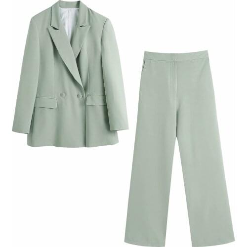 2021 New Women 2 piece set suit Blazer and Trousers Wide-leg Elegant High Fashion Chic Lady Woman Outfits Blazer and pants set