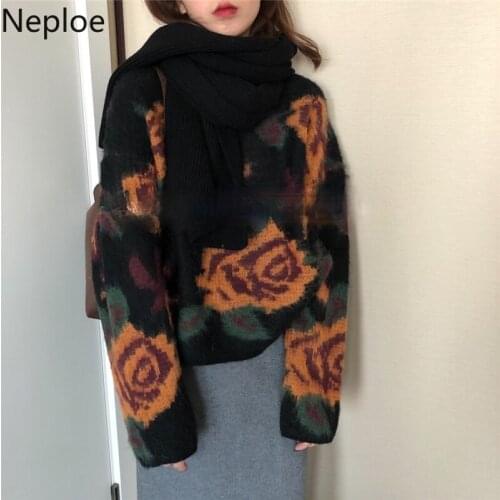 Neploe Mohair Sweater Women 2021 Autumn Winter Loose Lazy Thickened Knitted Tops Outer Wear Tie-dye Jacquard Fashion Jumpers