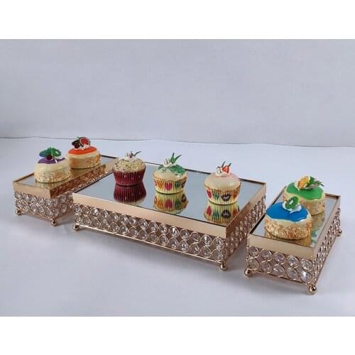Gold mirror cupcake stand crystal metal Party and family decoration large fruit plate fruit basket home set cake tool