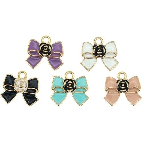 10pcs 17*18mm Chic Flower Bow Enamel Charms Dangle For Hair Earrings Bracelet Findings OL Style Handmade Pendant Jewelry Gifts